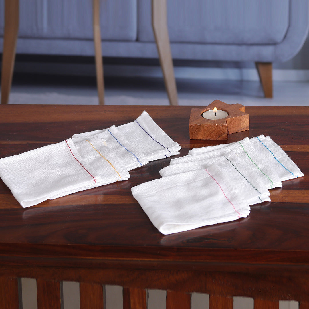 Set of 8 Woven Mini Cotton Dish Towels with Colorful Lines - Rainbow Flavors