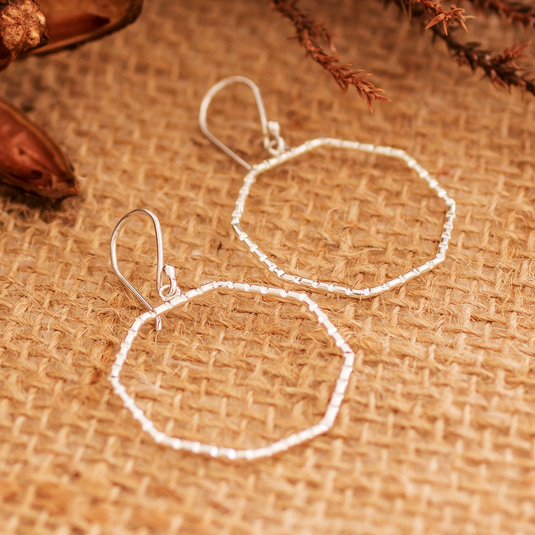 Modern Striped Octagonal Sterling Silver Dangle Earrings - Octagonal Shine