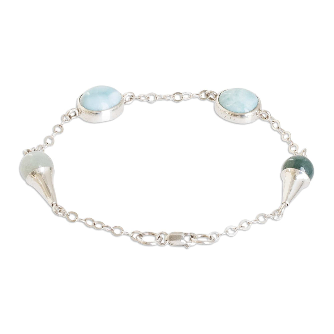 Sterling Silver Natural Jade and Larimar Link Bracelet - Healing Union