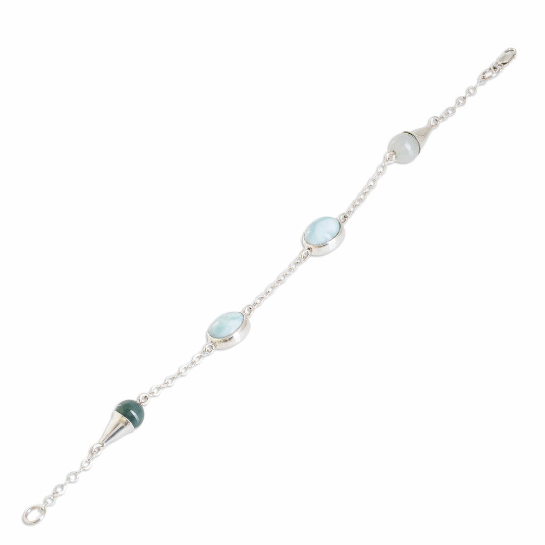 Sterling Silver Natural Jade and Larimar Link Bracelet - Healing Union