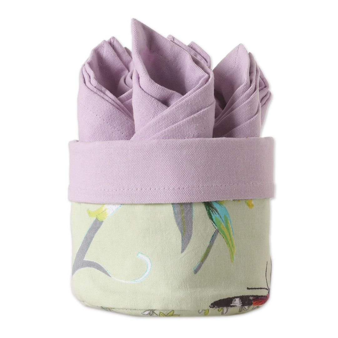 Set of 6 Purple Cotton Napkins with Leafy Green Basket - Gentle Purple