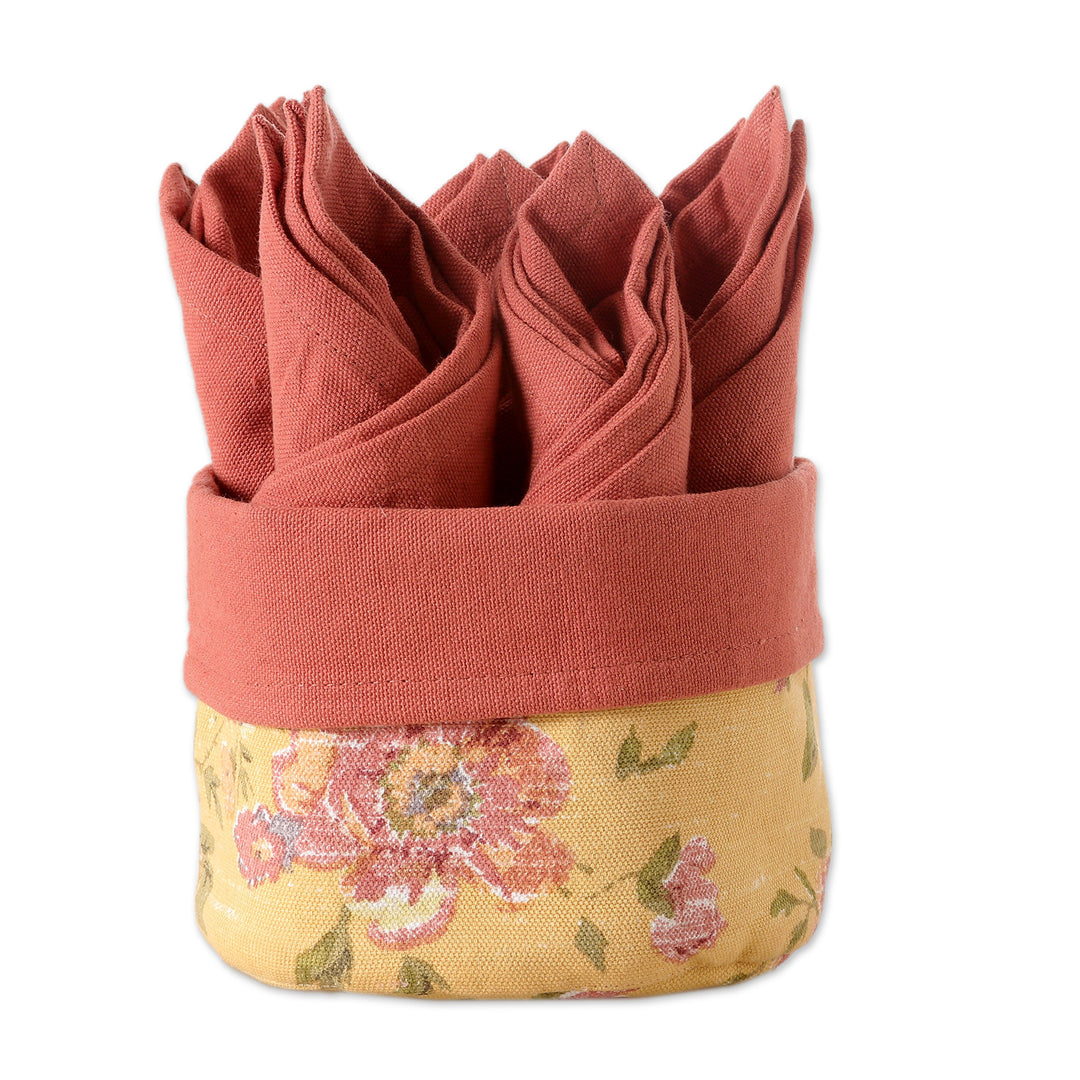 Set of 6 Red Cotton Napkins with Floral Yellow Basket - Gentle Strawberry