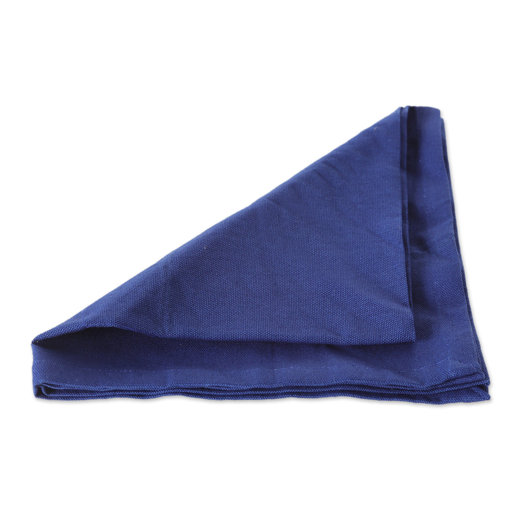 Set of 6 Blue Cotton Napkins with Floral White Basket - Gentle Blue
