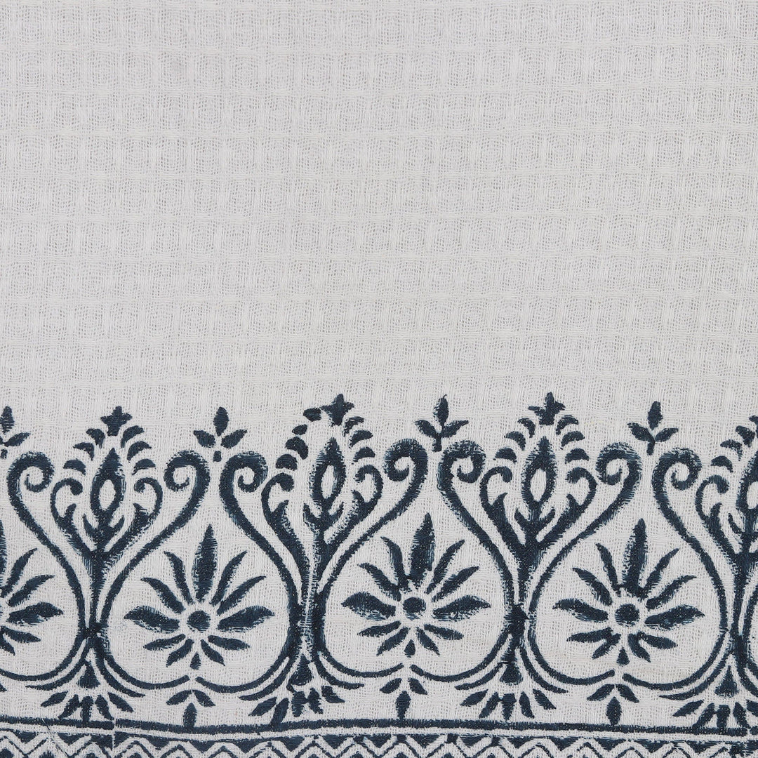 2 Cotton Dish Towels with Blue Hand-Block Printed Designs - Architectural Glory