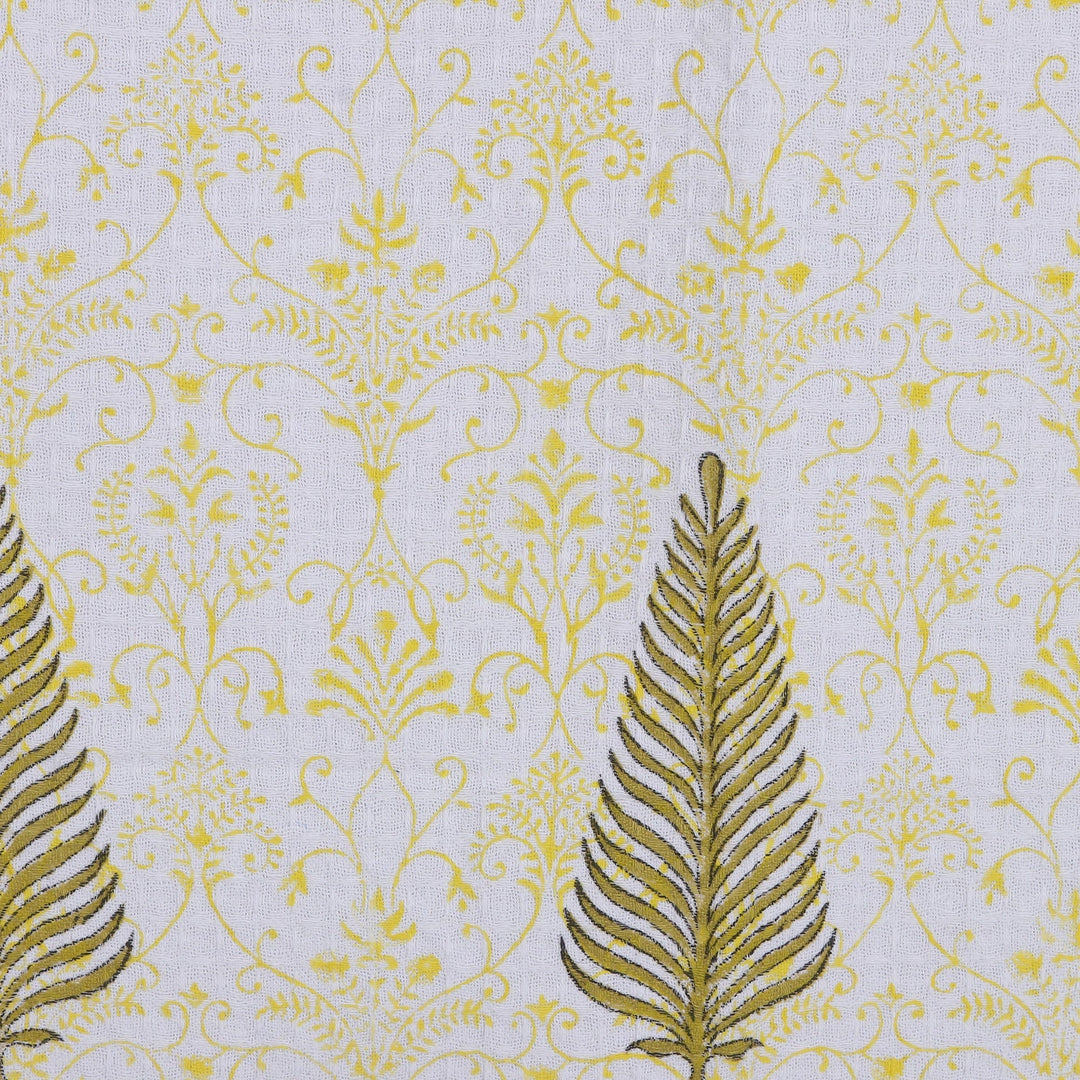 2 Cotton Dish Towels with Hand-Block Printed Leaf Motifs - Leaf Splendor