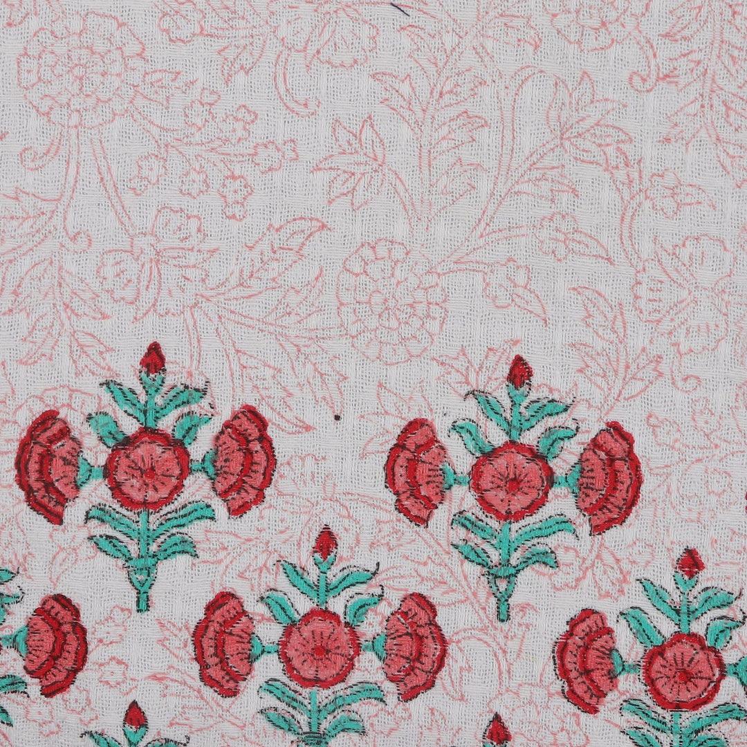 2 Cotton Dish Towels with Hand-Block Printed Floral Motifs - Garden Magic