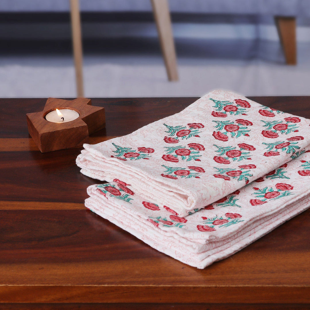 2 Cotton Dish Towels with Hand-Block Printed Floral Motifs - Garden Magic