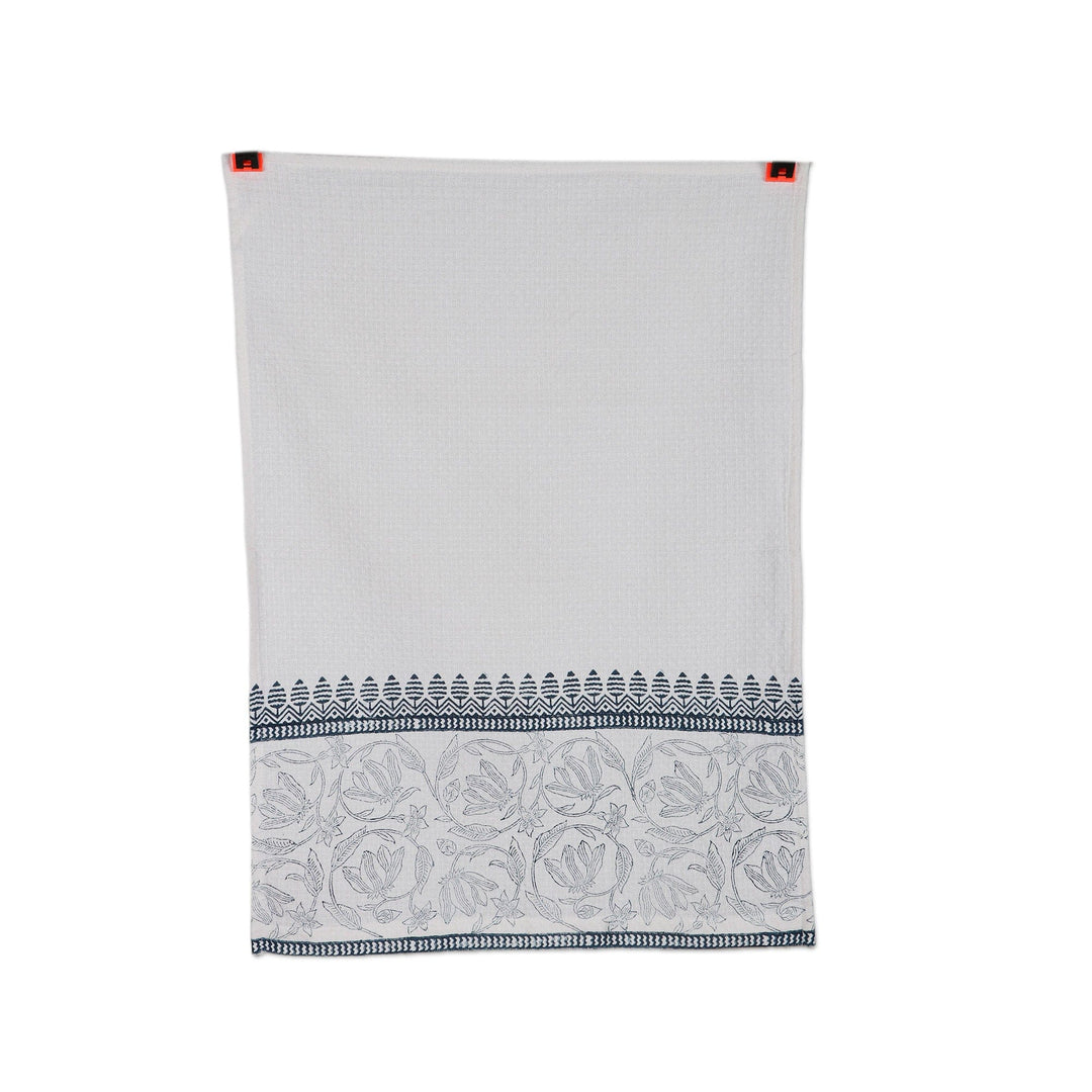 2 Hand-Block Printed Floral and Leaf Cotton Dish Towels - Garden Delight