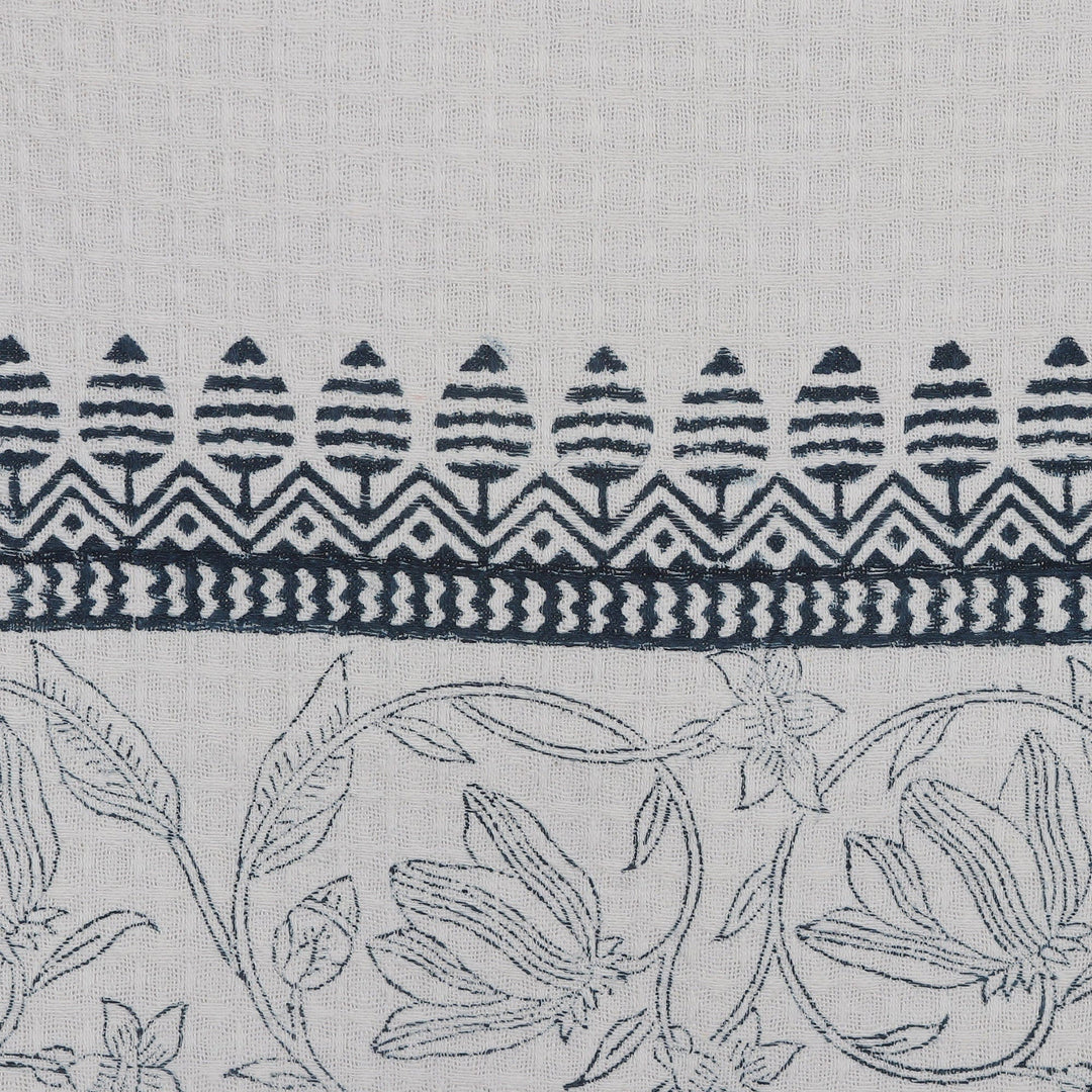 2 Hand-Block Printed Floral and Leaf Cotton Dish Towels - Garden Delight