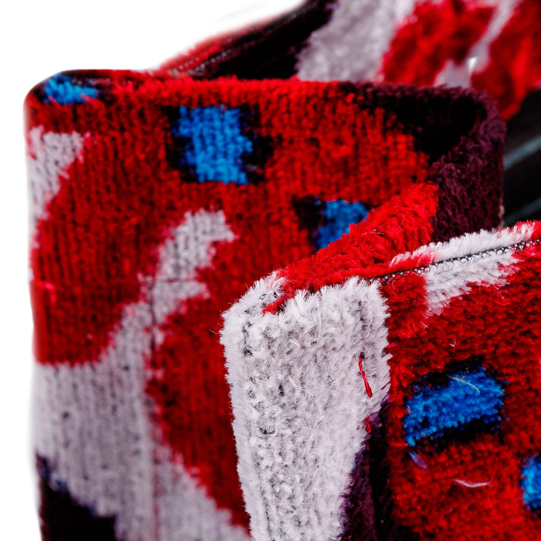 Traditional-Patterned Red and White Silk Velvet Handle Bag - Vibrant Manor