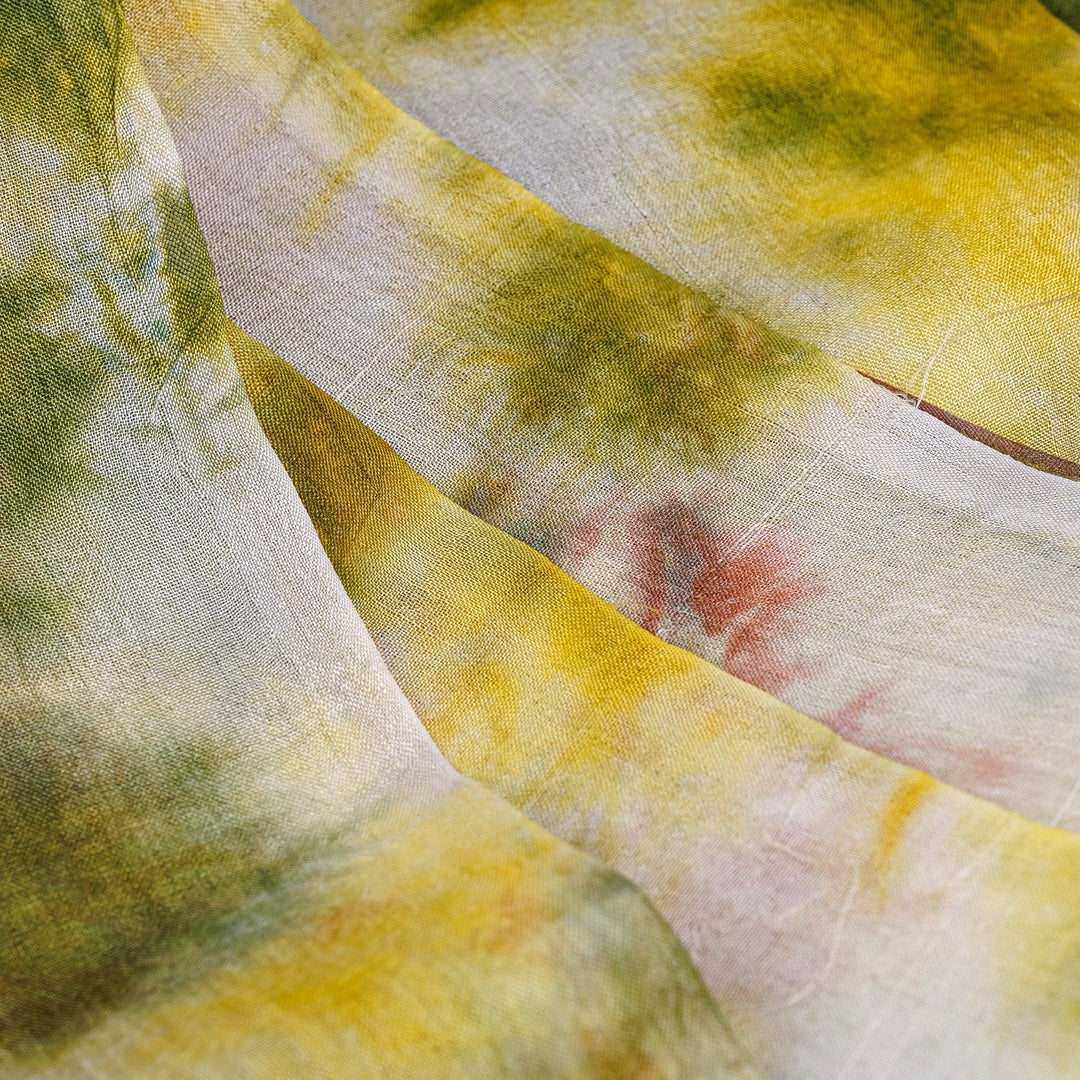 Handwoven Abstract Tie-Dyed Green and Brown Silk Scarf - Forest Dimension