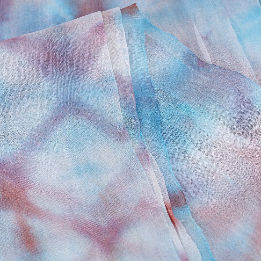 Handwoven Abstract Tie-Dyed Blue and Orange Silk Scarf - Ocean Dimension