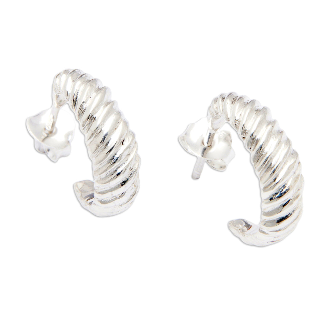 Polished Swirl-Patterned Sterling Silver Half-Hoop Earrings - Heaven Swirls