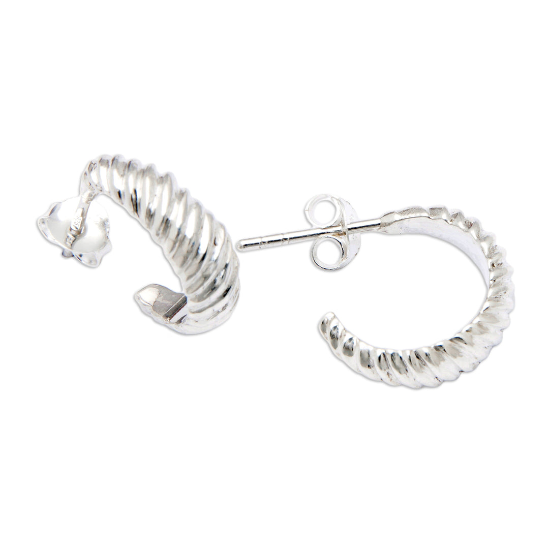 Polished Swirl-Patterned Sterling Silver Half-Hoop Earrings - Heaven Swirls