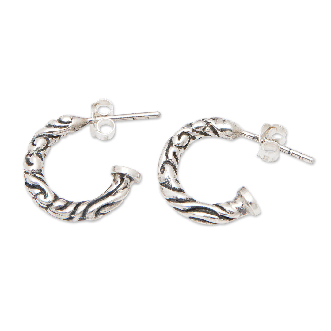 Polished Sterling Silver Half-Hoop Earrings from Bali - This World
