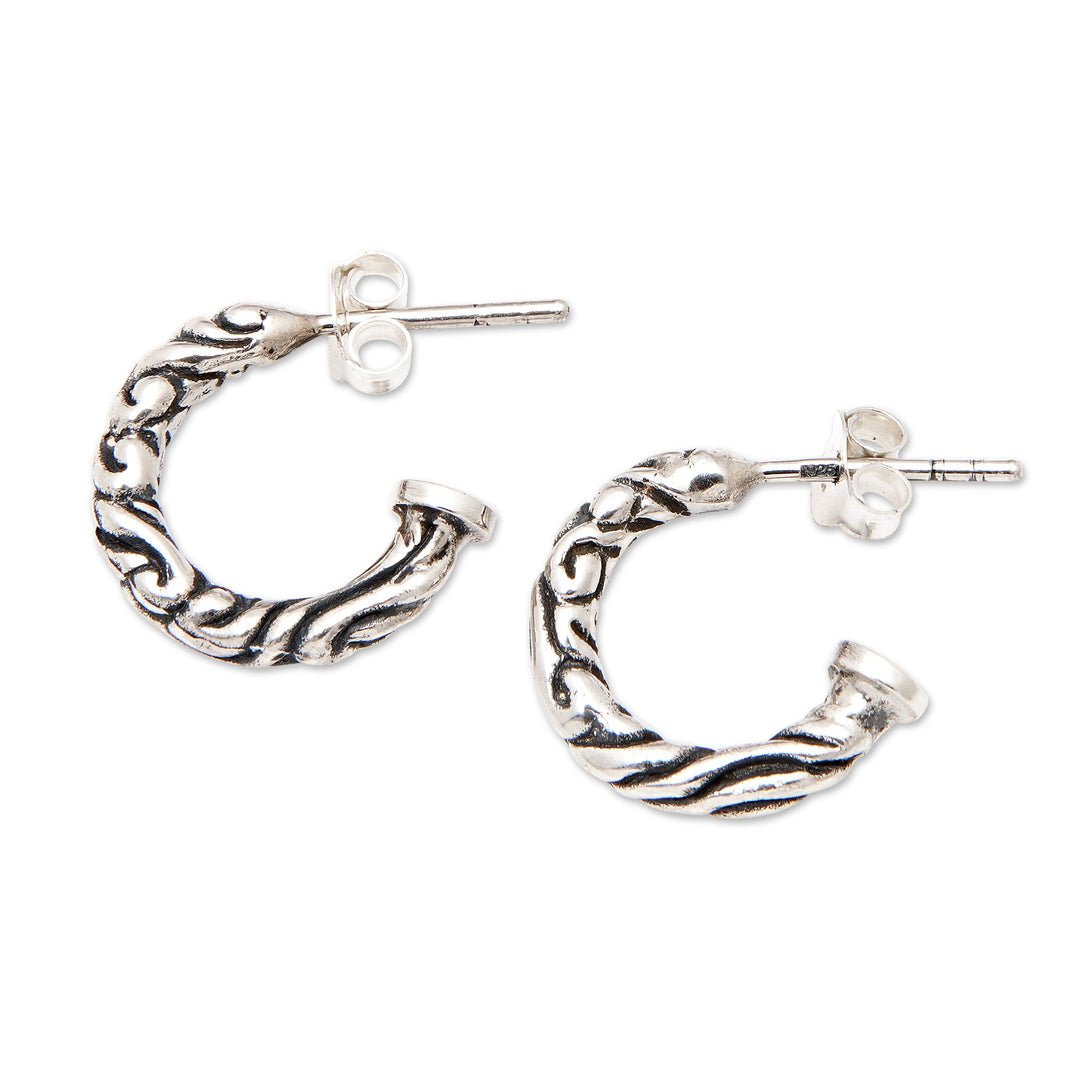 Polished Sterling Silver Half-Hoop Earrings from Bali - This World