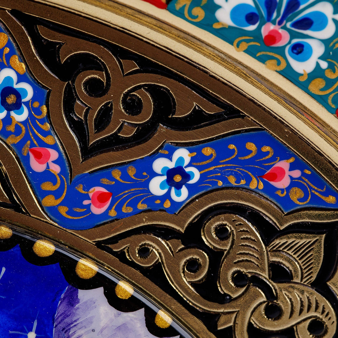 Traditional Romantic Hand-Painted Round Brass Wall Art - Romance in Bukhara