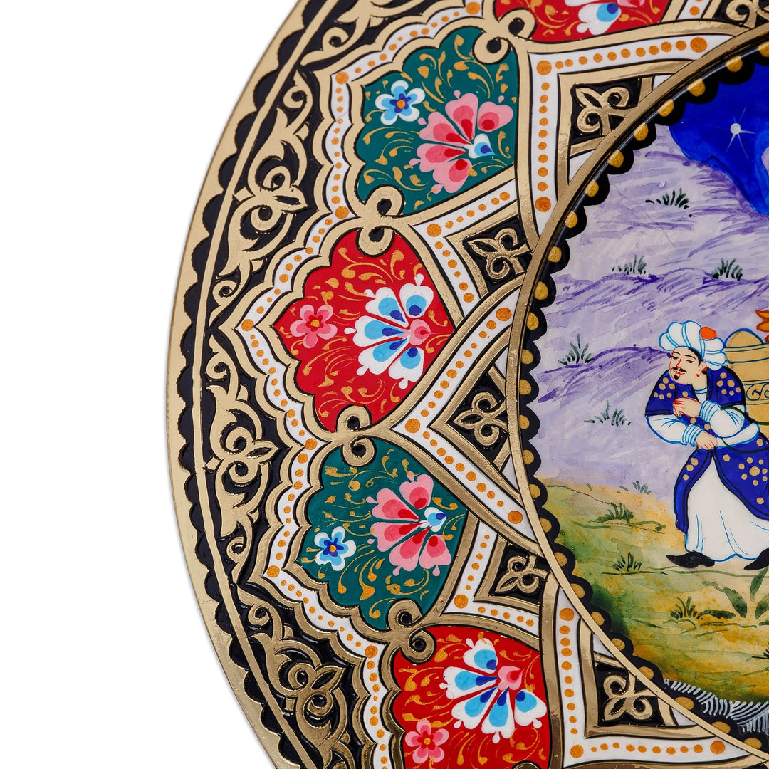 Traditional Painted Round Brass Wall Art from Uzbekistan - Merchant's Journey