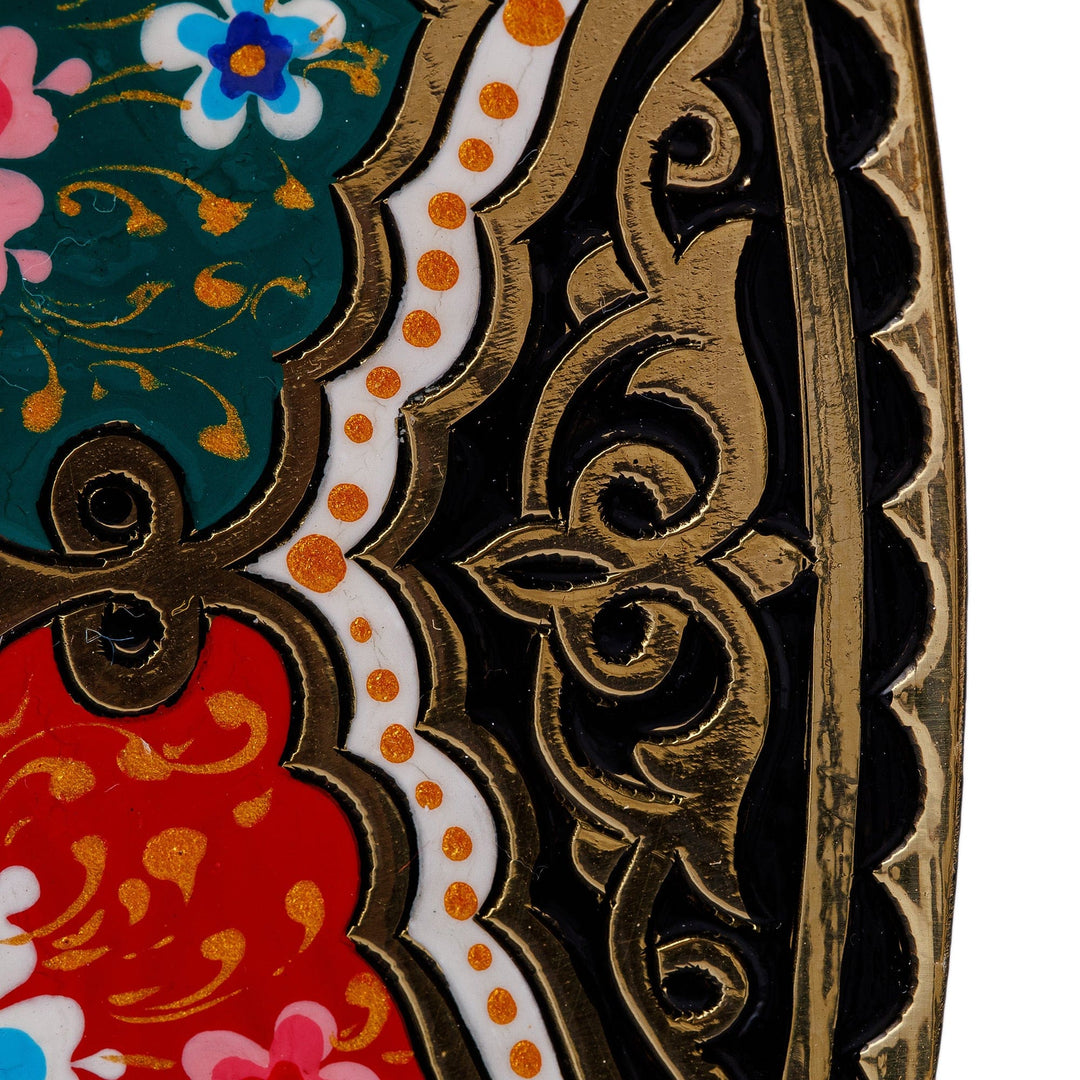 Traditional Painted Round Brass Wall Art from Uzbekistan - Merchant's Journey