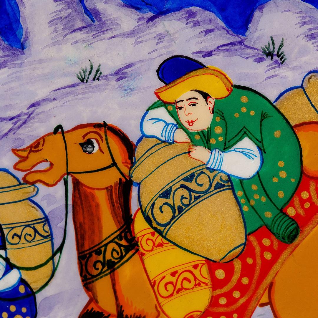Traditional Painted Round Brass Wall Art from Uzbekistan - Merchant's Journey