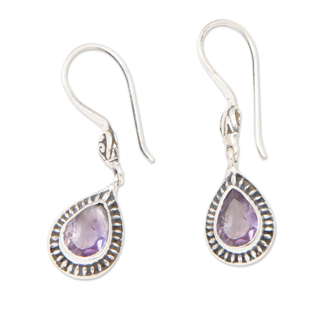Faceted One-Carat Amethyst Dangle Earrings from Bali - Gleam of Wisdom