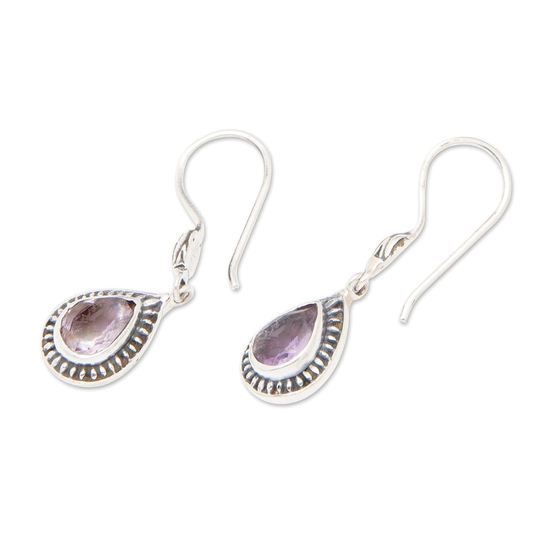 Faceted One-Carat Amethyst Dangle Earrings from Bali - Gleam of Wisdom