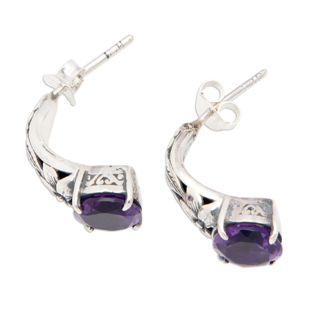 Floral and Leafy Faceted Two-Carat Amethyst Drop Earrings - Nature's Archs in Purple