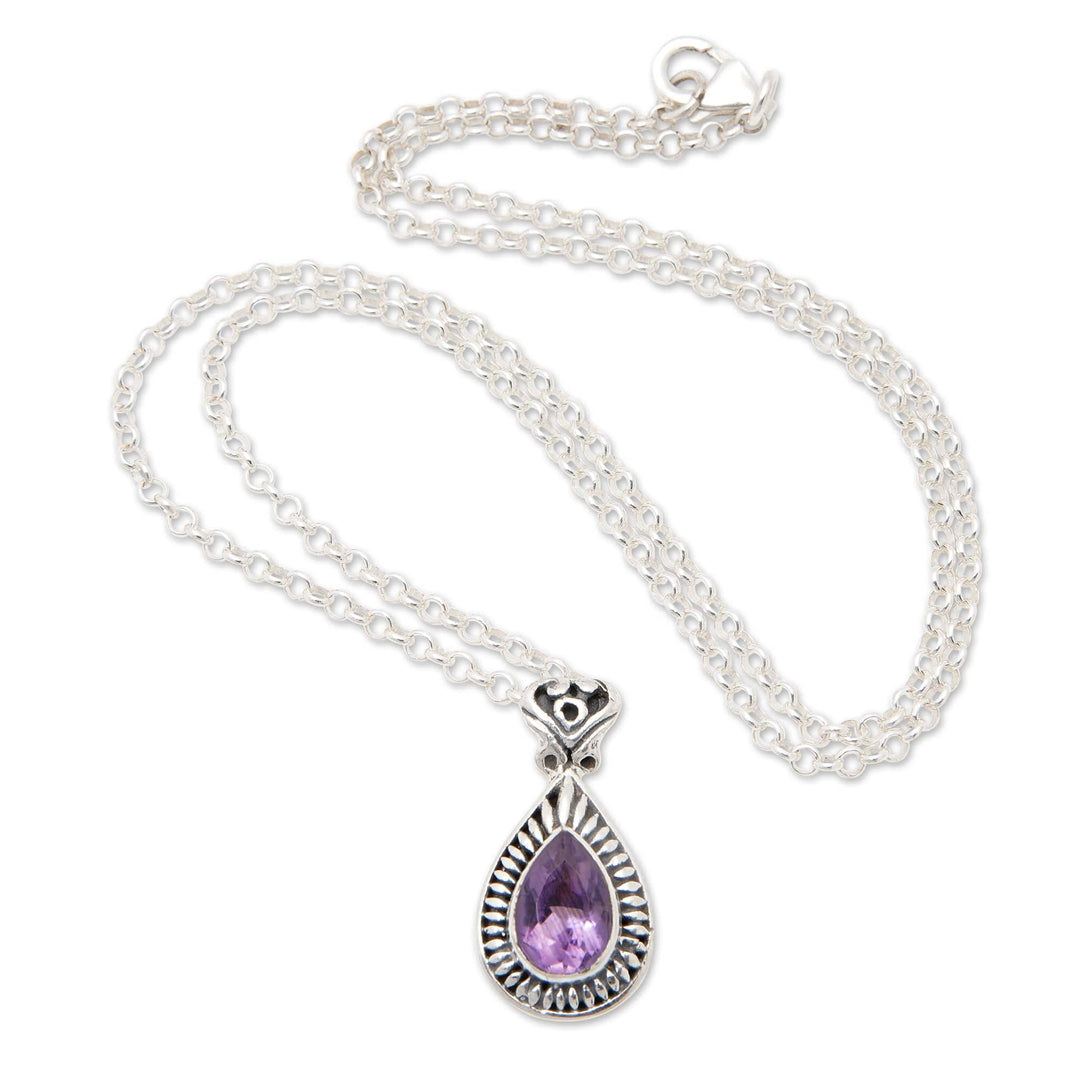 Faceted One-Carat Amethyst Pendant Necklace from Bali - Gleam of Wisdom