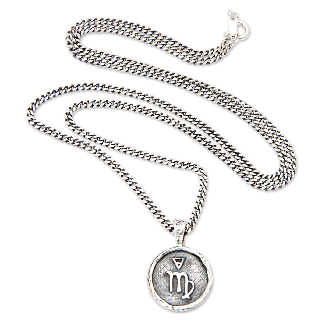 Sterling Silver Necklace with Virgo Zodiac Sign Pendant - Virgo Charm
