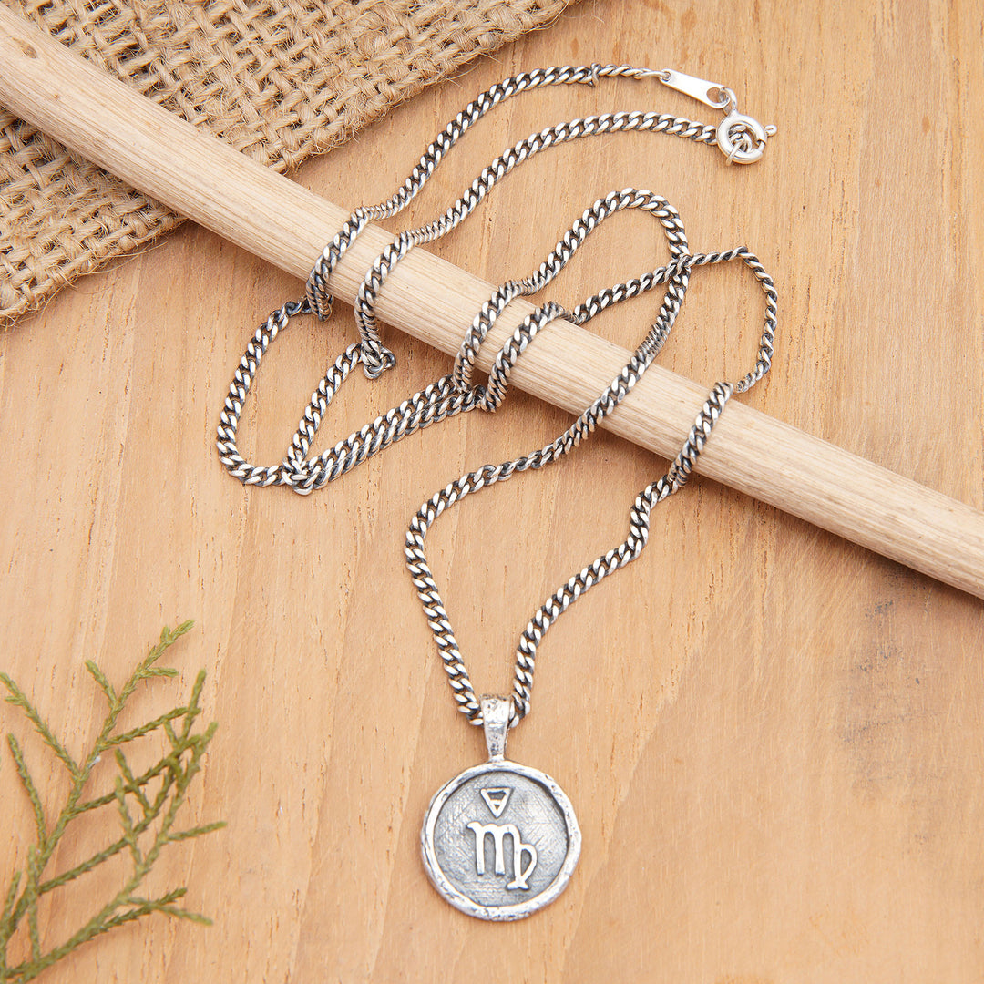 Sterling Silver Necklace with Virgo Zodiac Sign Pendant - Virgo Charm