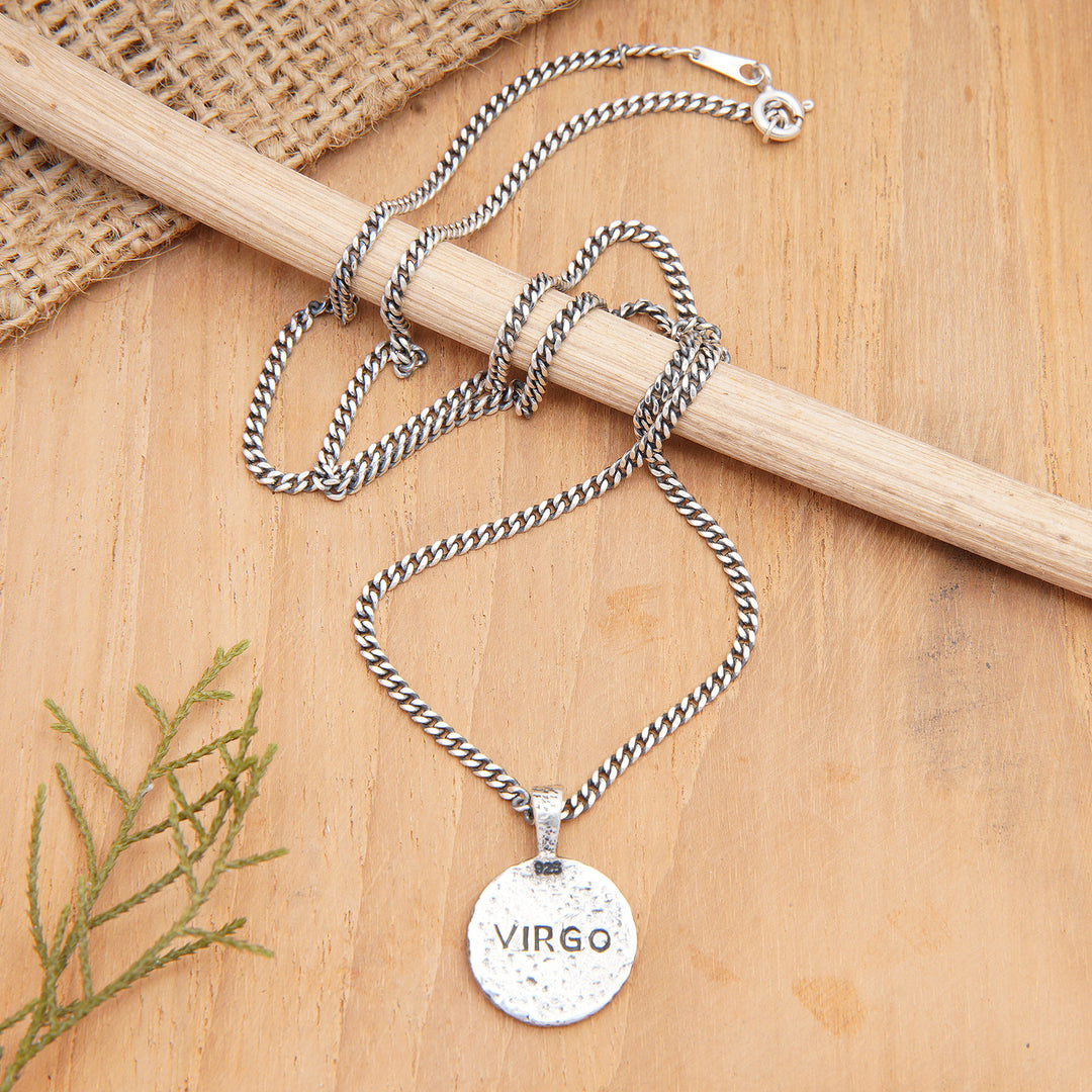 Sterling Silver Necklace with Virgo Zodiac Sign Pendant - Virgo Charm