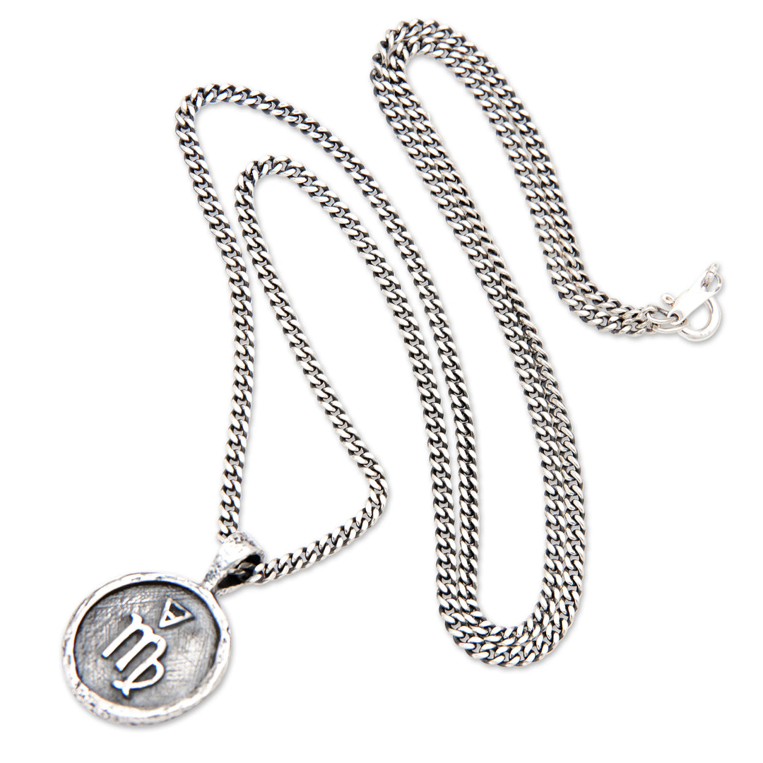 Sterling Silver Necklace with Virgo Zodiac Sign Pendant - Virgo Charm