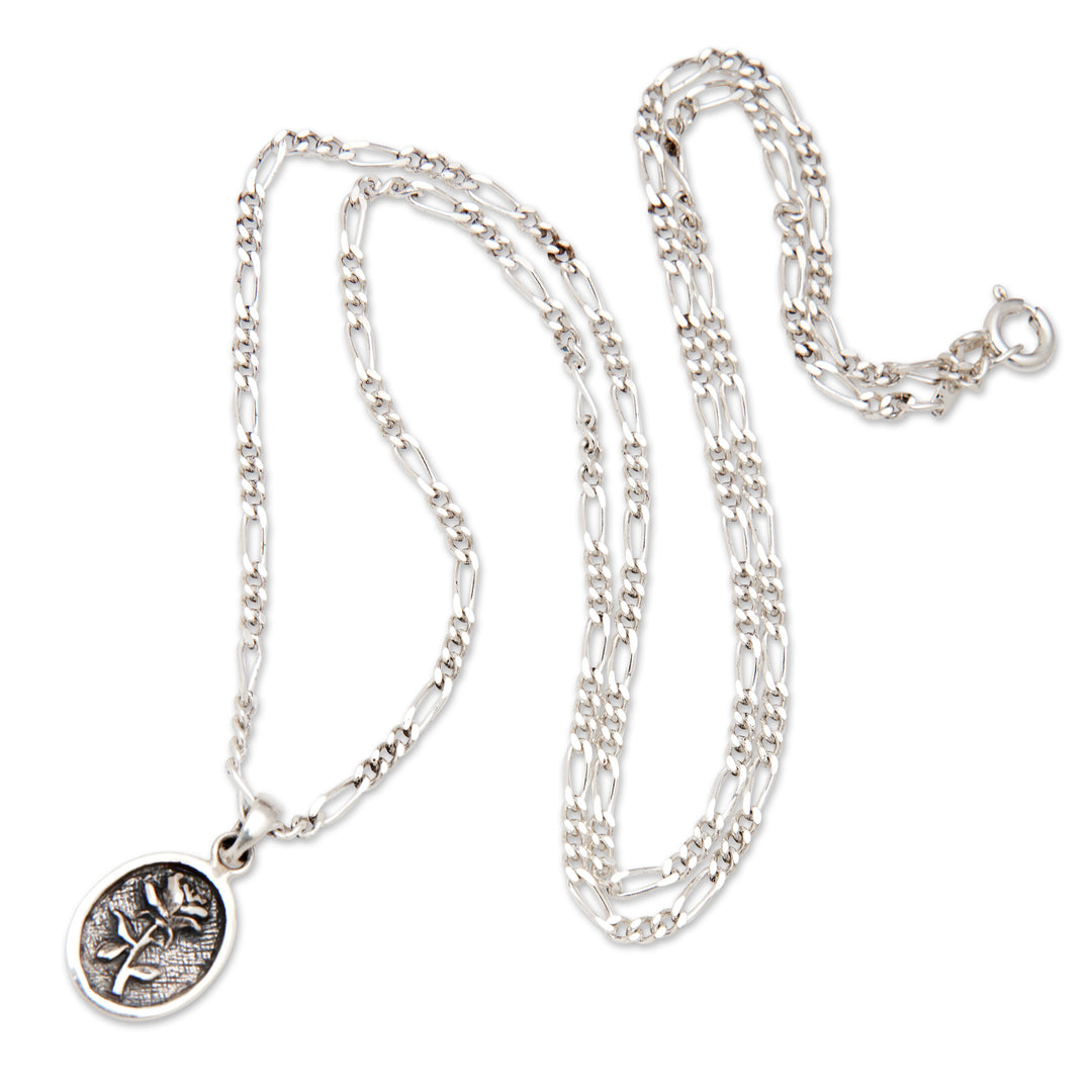 Sterling Silver Pendant Necklace with Rose Motif from Bali - Anniversary Rose