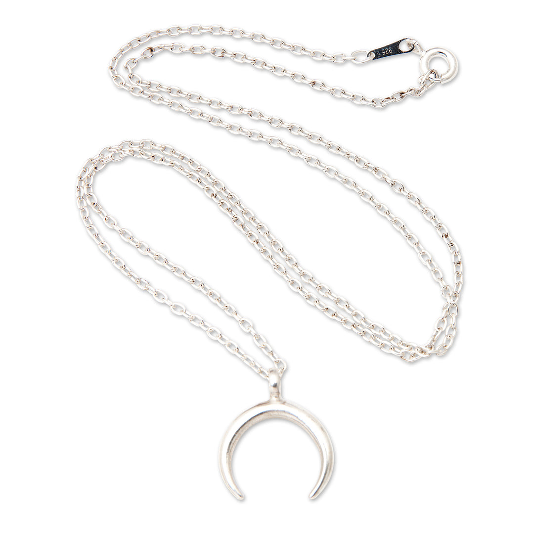 Sterling Silver Pendant Necklace with Crescent Moon Motif - Crescent at Night