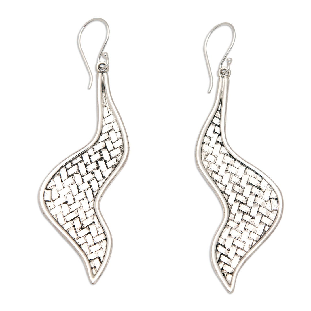 Polished Sinuous Sterling Silver Dangle Earrings from Bali - Sinuous Party