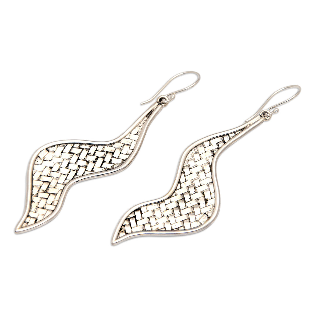 Polished Sinuous Sterling Silver Dangle Earrings from Bali - Sinuous Party