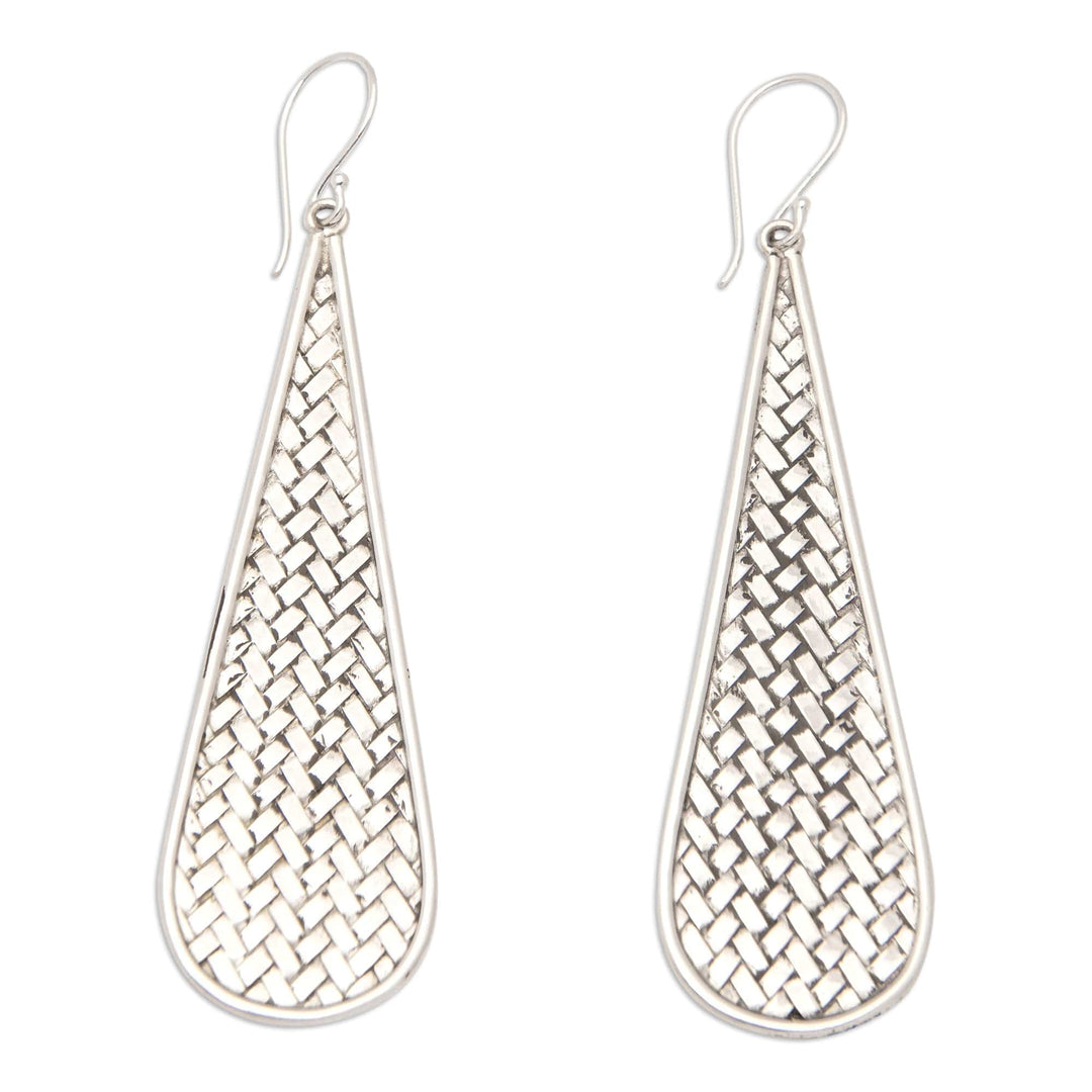 Drop-Shaped Sterling Silver Dangle Earrings from Bali - Braided Party