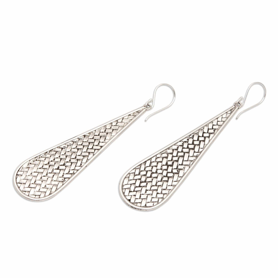 Drop-Shaped Sterling Silver Dangle Earrings from Bali - Braided Party