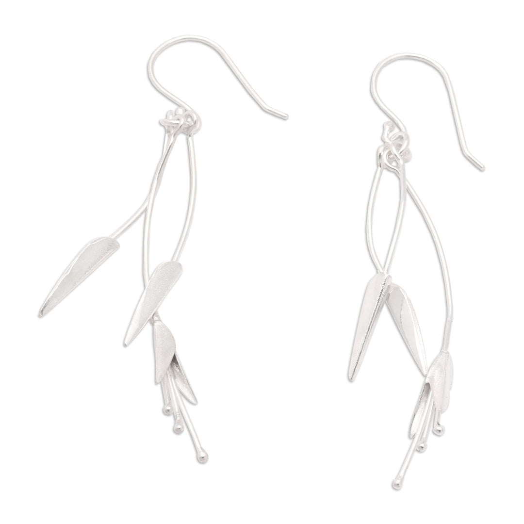 Lily-Themed Sterling Silver Dangle Earrings from Bali - Winter Lily