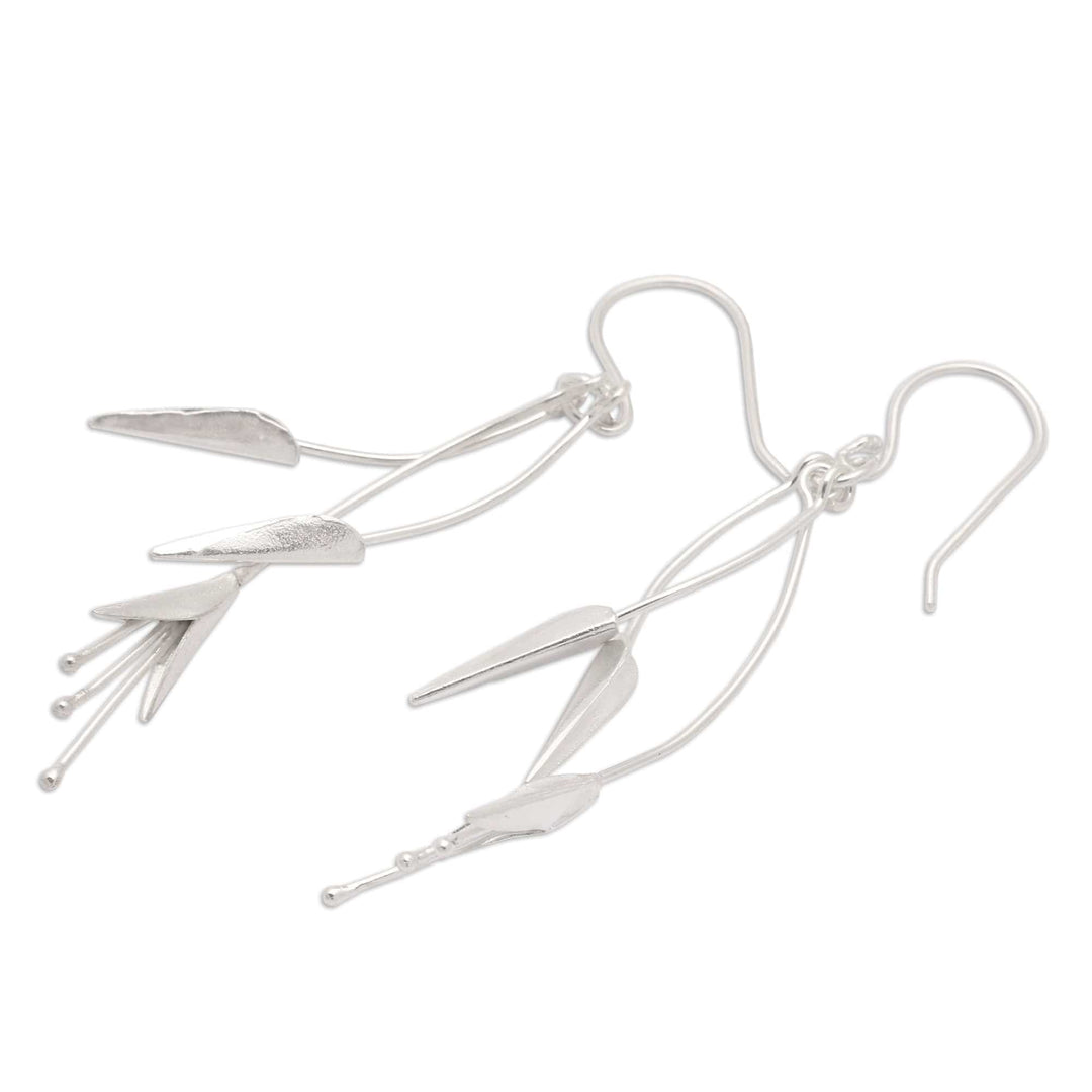 Lily-Themed Sterling Silver Dangle Earrings from Bali - Winter Lily