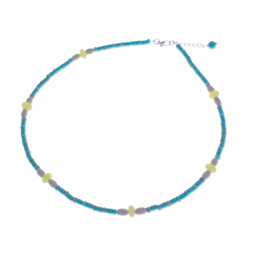 Recon Turquoise, Lemon Quartz and Howlite Beaded Necklace - Green Charm