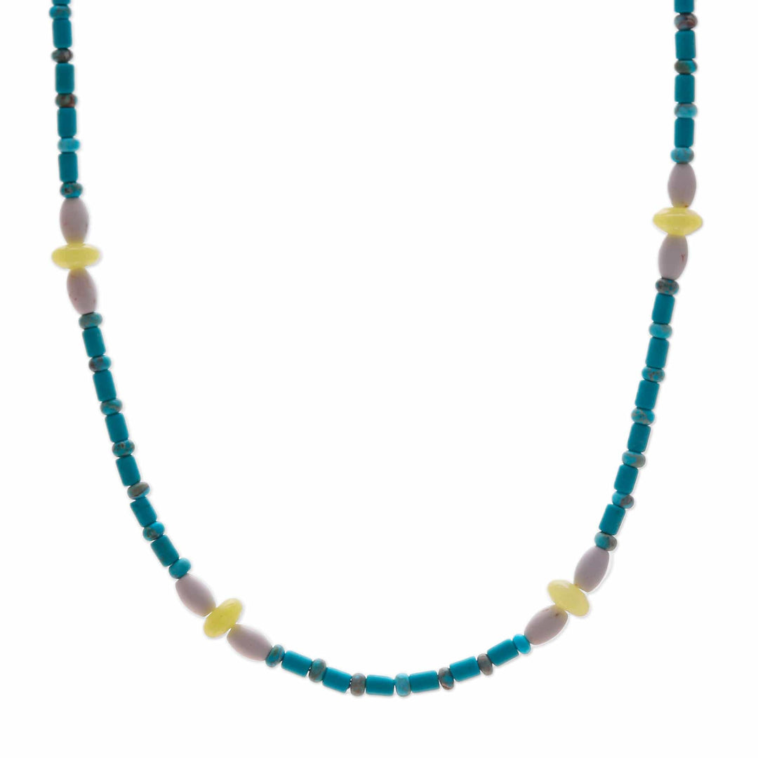 Recon Turquoise, Lemon Quartz and Howlite Beaded Necklace - Green Charm