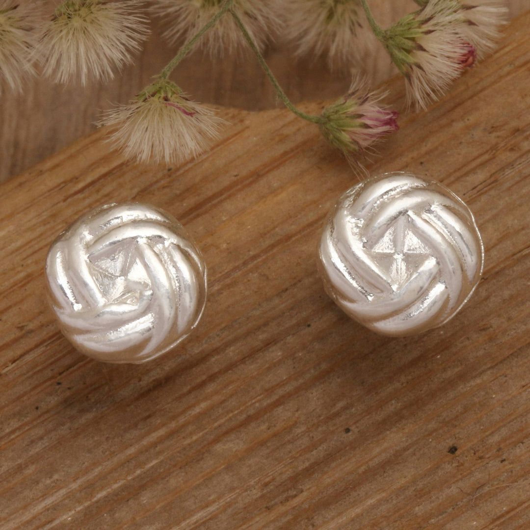 Polished Sterling Silver Dara Celtic Knot Stud Earrings - Dara Knot