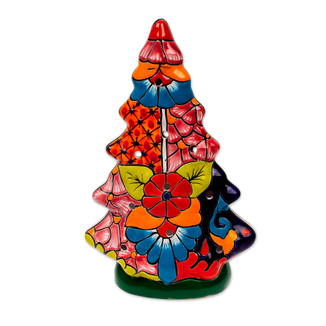 Christmas Tree Talavera Ceramic Lantern from Mexico - Christmas Glow
