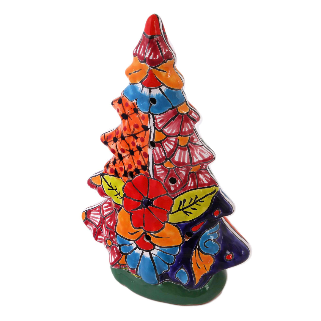 Christmas Tree Talavera Ceramic Lantern from Mexico - Christmas Glow