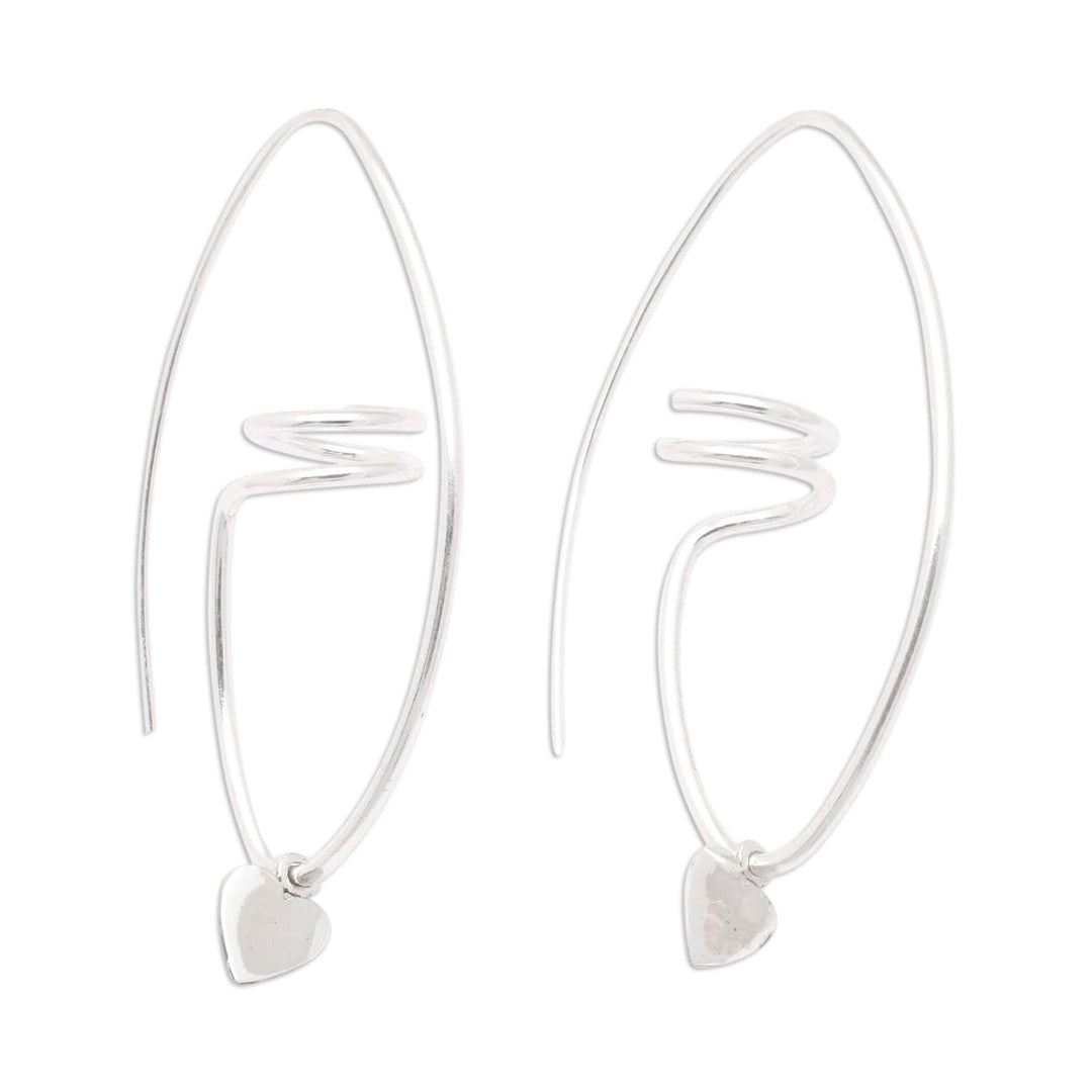 Abstract Heart-Themed Sterling Silver Half-Hoop Earrings - Passion in Freedom