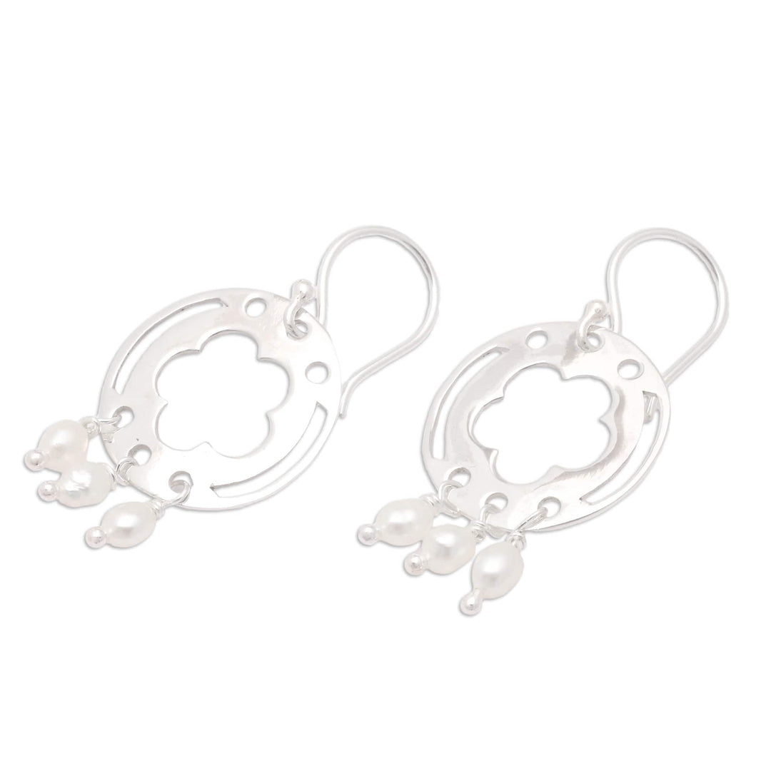 Floral Sterling Silver Dangle Earrings with Grey Pearls - Pearly Fantasy