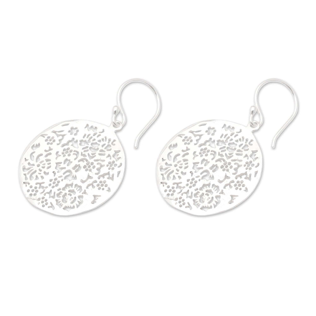 Floral and Leafy Round Sterling Silver Dangle Earrings - Blooming Summer