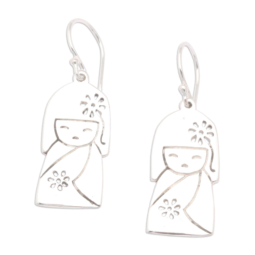 Jizo Girl-Themed Sterling Silver Dangle Earrings from Bali - Jizo Spirit