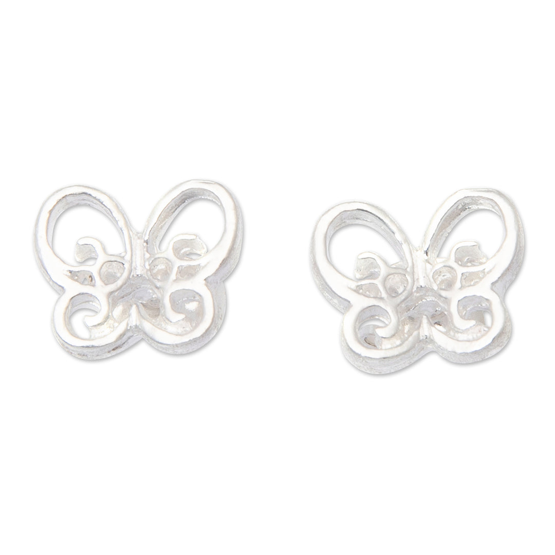 Openwork Polished Sterling Silver Butterfly Stud Earrings - Delicate Butterfly